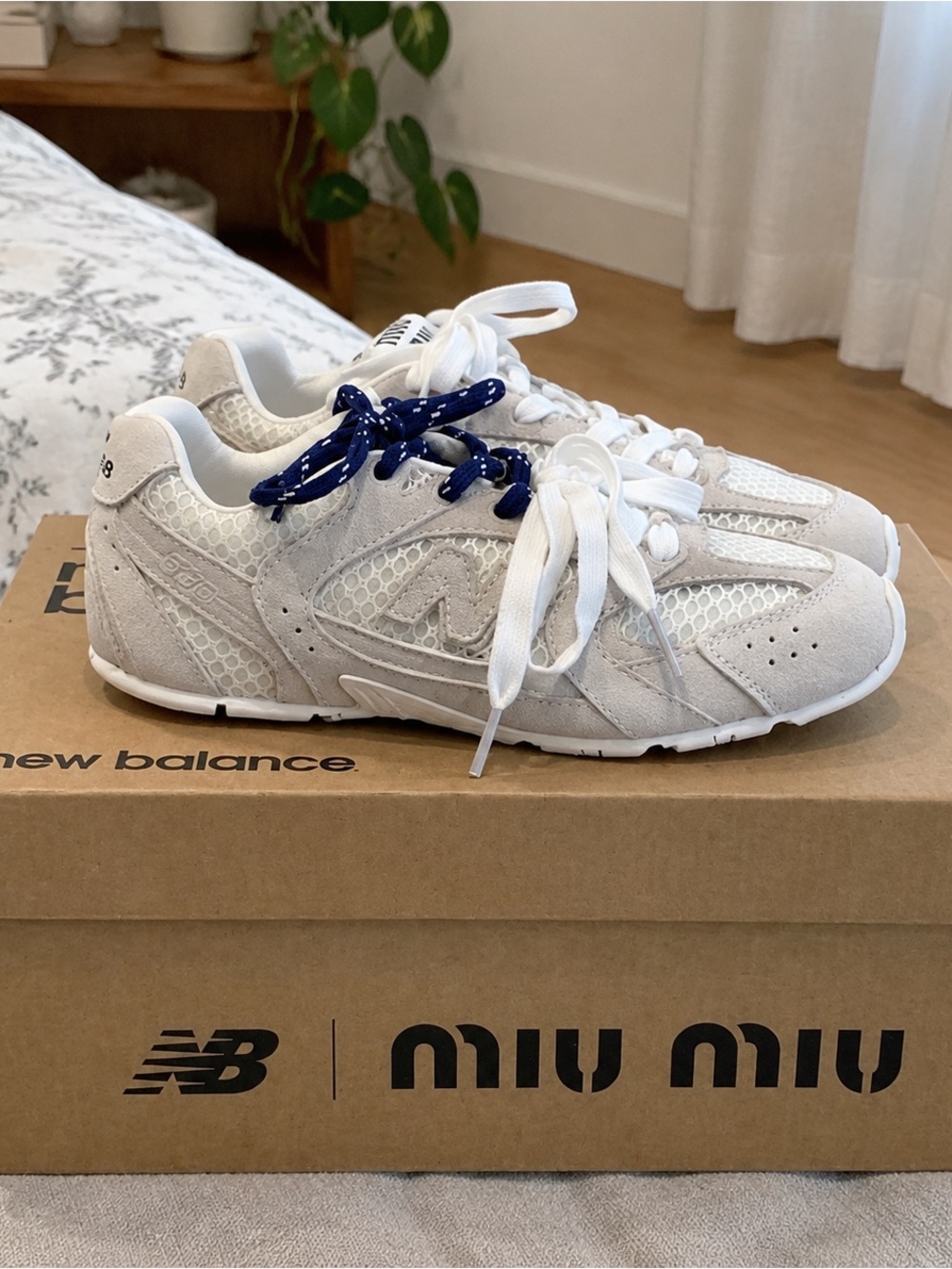 Miu Miu White and Navy Accent Women's Sneakers